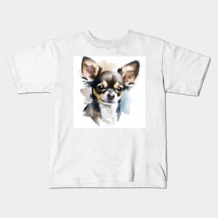 Black White and Brown Multi Colored Chihuahua Watercolor Portrait Kids T-Shirt